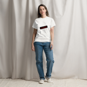 unisex-classic-tee-white-front-6823452b8f925 Camiseta blanca con sticker Rondó