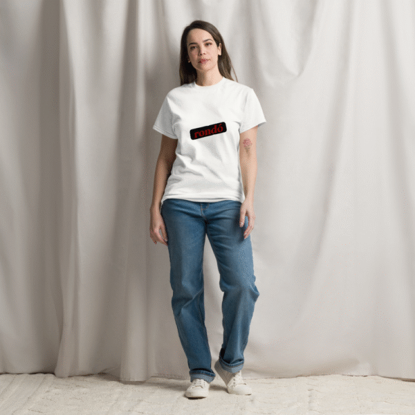 unisex-classic-tee-white-front-6823452b8f925 Camiseta blanca con sticker Rondó